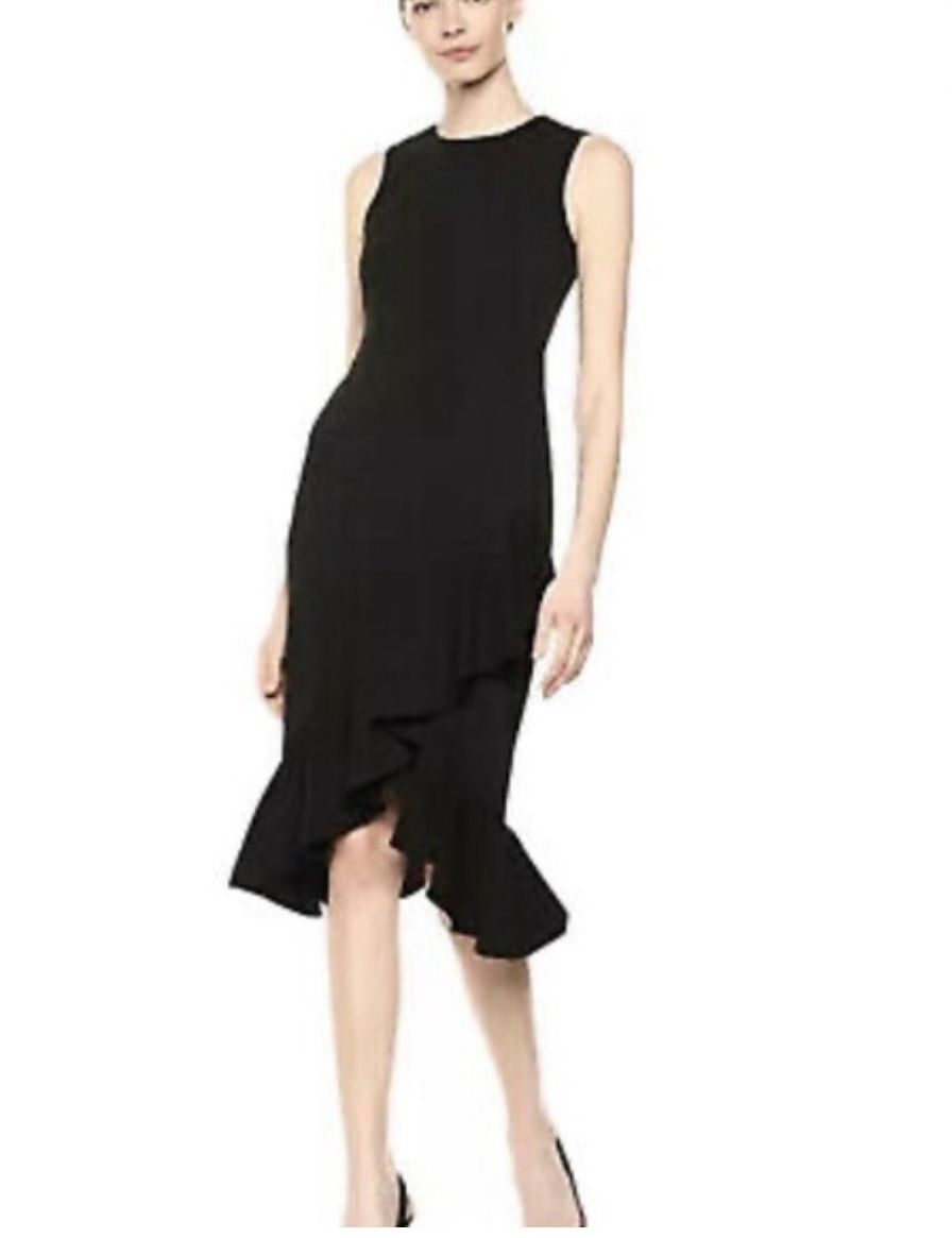 Calvin Klein Black Sheath Dress sleeveless with ruffle bottoms size 4