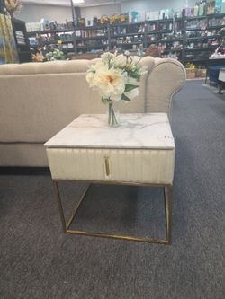 Modern End Table with Marble Top and Gold Base