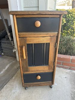 ANTIQUE SMALL CUPBOARD CABINET STAND SHELF & DRAWERS W/ Wheels 
