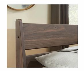 Walnut Finish Slatted Wood Headboard