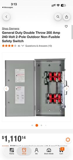 Siemens General Duty Double Throw 200 Amp 240-Volt 2-Pole Outdoor Non-Fusible Safety Switch