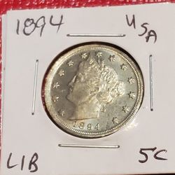 1894 U.S. 5 Cent  ANTIQUE RESTRIKE COIN 