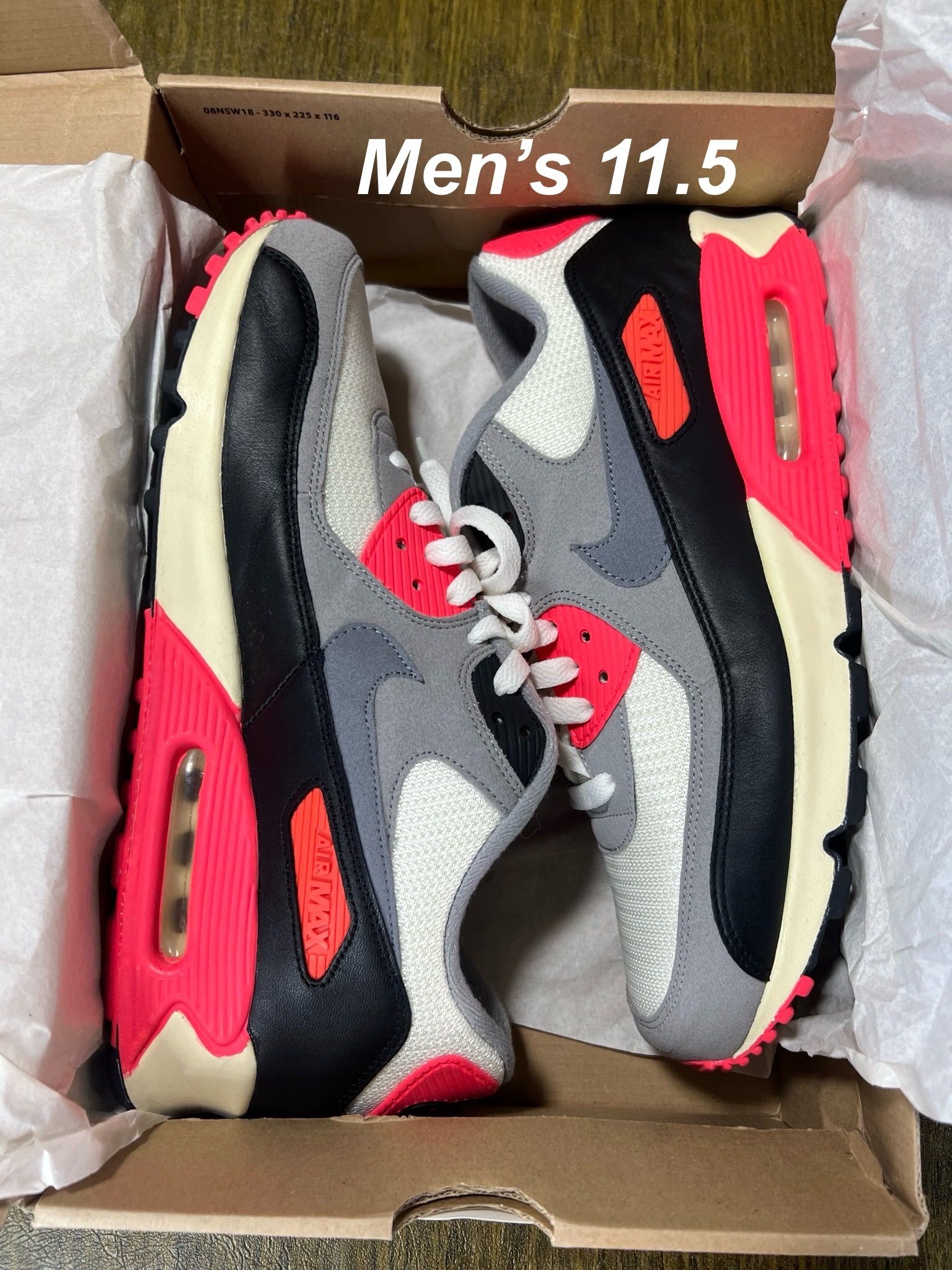 NIKE / Air Max 90 OG Infrared VINTAGE 2013 Shoes Kicks / COLLECTORS CLASSIC / Men’s 11.5 / Like New w/ Box!! Worn 1x / White, Grey’s & Infrared