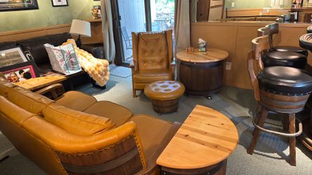 San Hygene Retro Barrel sofa, sofa tables, chair, ottoman and side table