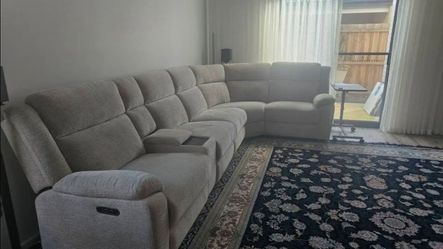 Light Gray Fabric Sectional Sofa with Recliner
