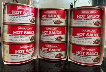 Good Luck Hot Sauce -Fresh Pepper & Mushroom  (9- 2.8 oz Cans) -  BB 03/05/2027