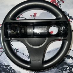 Nintendo Wii Racing Steering Wheel Official OEM Black Silver Mario Kart Remote
