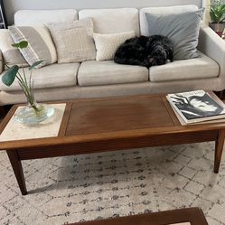 Mid 20th Century Walnut Coffee Table With Travertine Inserts