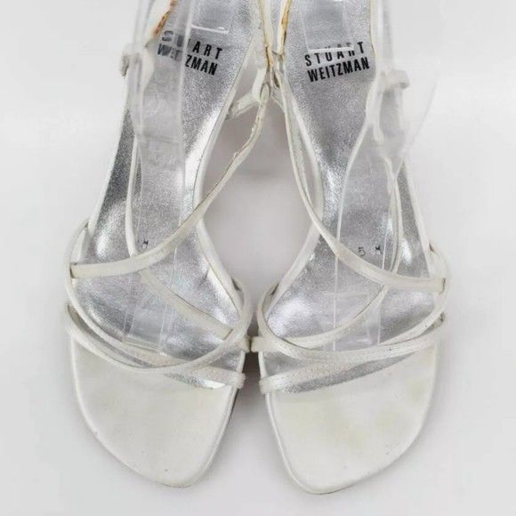 STUART WEITZMAN WOMENS SATIN STRAPPY KITTEN HEEL SANDALS WHITE SIZE 5