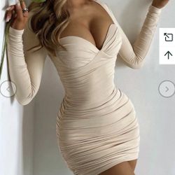 khaki bodycon ruched dress