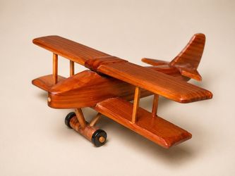 Vintage Wooden Biplane Model
