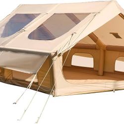 EROMMY 6-8 Person Inflatable Camping Tent, 13 x 10 FT 4 Season Blow Up Glamping Tent with Stove Jack, Dual Skylights, Mesh Windows, Extended Awning, 3