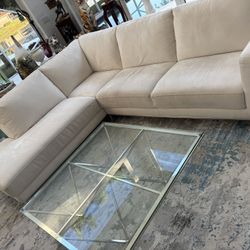 City Furniture WHITE Microfiber L Shaped Sofa Couch Sectional, Left Chaise Lounge, Chrome Feet. No Pets, Smoking Or Kids. Clean Home! 107 X  87 X 34. 