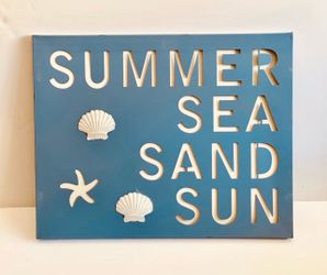 ***NO OFFERS*** 21.5” X 17” X 0.75” SUMMER SEA SAND SUN Metal Stencil SIGN PLAQUE Coastal Decor