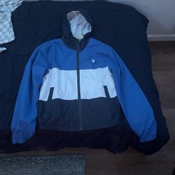 Blue, White, and Black Polo Rain Jacket