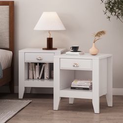 White Wood Nightstand Set Of 2 