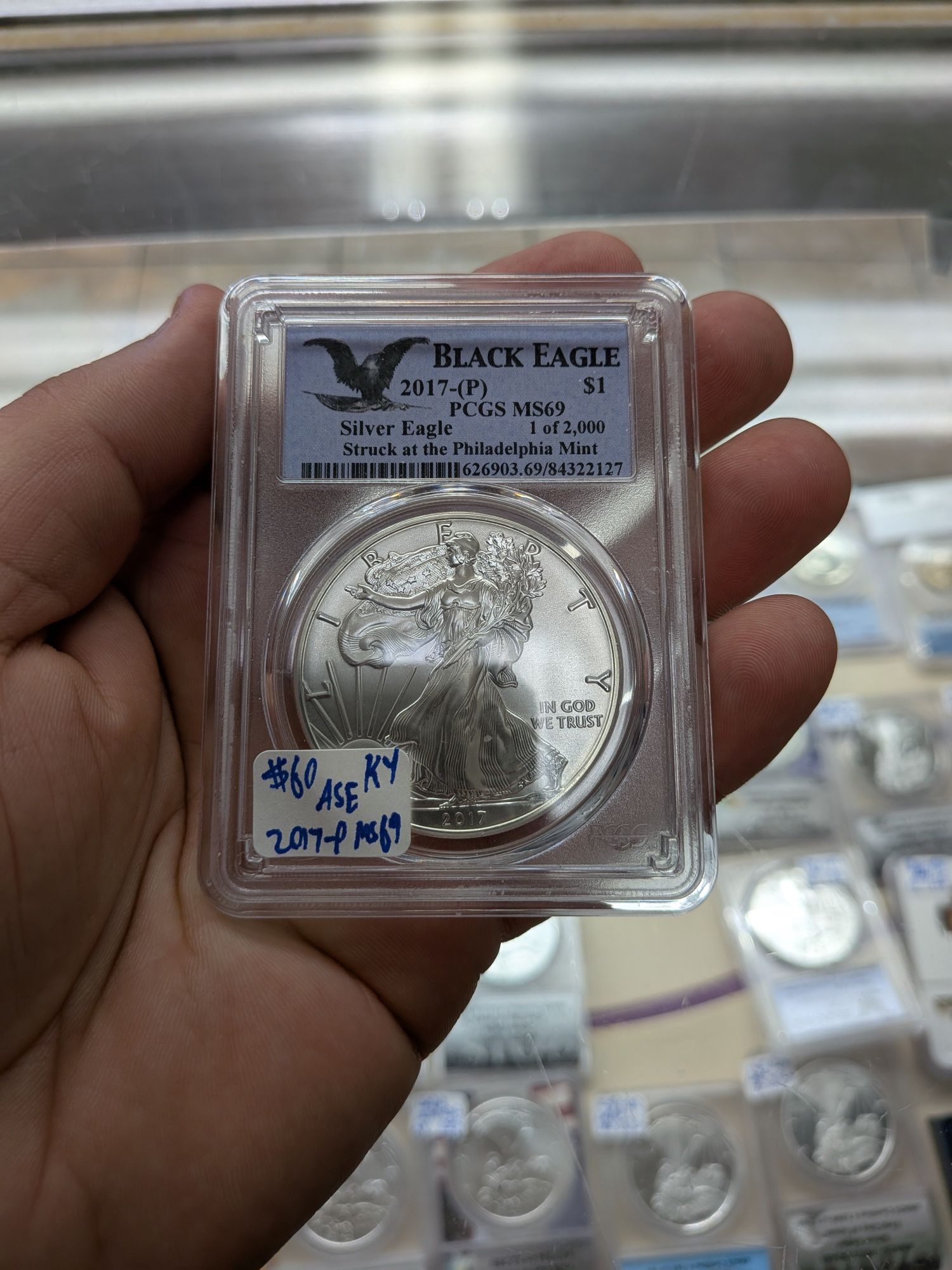 2017-P PCGS MS69 Silver Eagle Black Eagle Label Slabbed 1 Troy Oz Silver