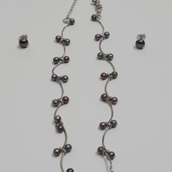 Natural Tahitian Pearl Gold Vintage Necklace/ Earrings Set