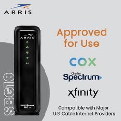 ARRIS SURFboard SBG10 DOCSIS 3.0 16 x 4 Gigabit Cable Modem and Wi-Fi Router AC1600, Comcast Xfinity, Cox, Spectrum, Two 1Gbps Ports, 400Mbps Max Inte