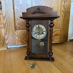 Antique Charming Brass 2991 Wall Mantle Grand Clock Solid Wood Cottagecore Prop