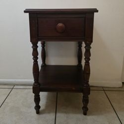 Dark Wood Vintage-Style Nightstand With a Single Drawer and Bottom Shelf
