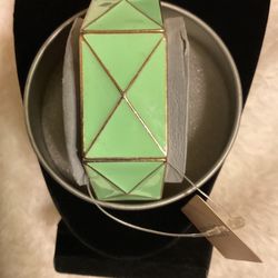Gold Tone Stretch Bangle Bracelet With Lime Green Enamel 