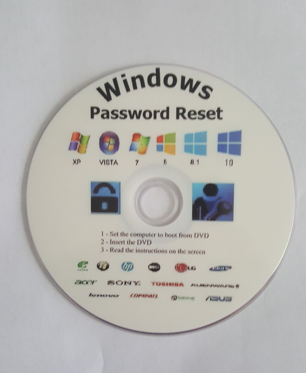 DVD Windows Password Reset compatible with Microsoft Windows XP , Vista,7,8.8.1 and 10