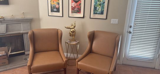 2 Brown Leather Club Chairs