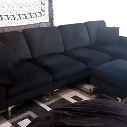 Black Velvet Modern Sectional Sofa U Shape