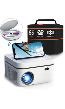 5G WiFi Projector Built in DVD Player with Bluetooth Portable DVD Projector 1080P Support, Outdoor Movie Projector with Carry Bag, Compatible with TV/