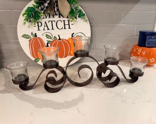 5-Cup Iron Scroll Candelabra with Glass Votives