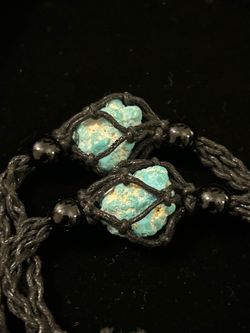 Adjustable Bracelets with 100% natural Turquoise Stone set of two