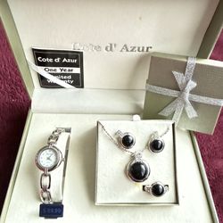 Cote D' Azur ladies quartz watch gift set new  RING EARRINGS NECKLACE