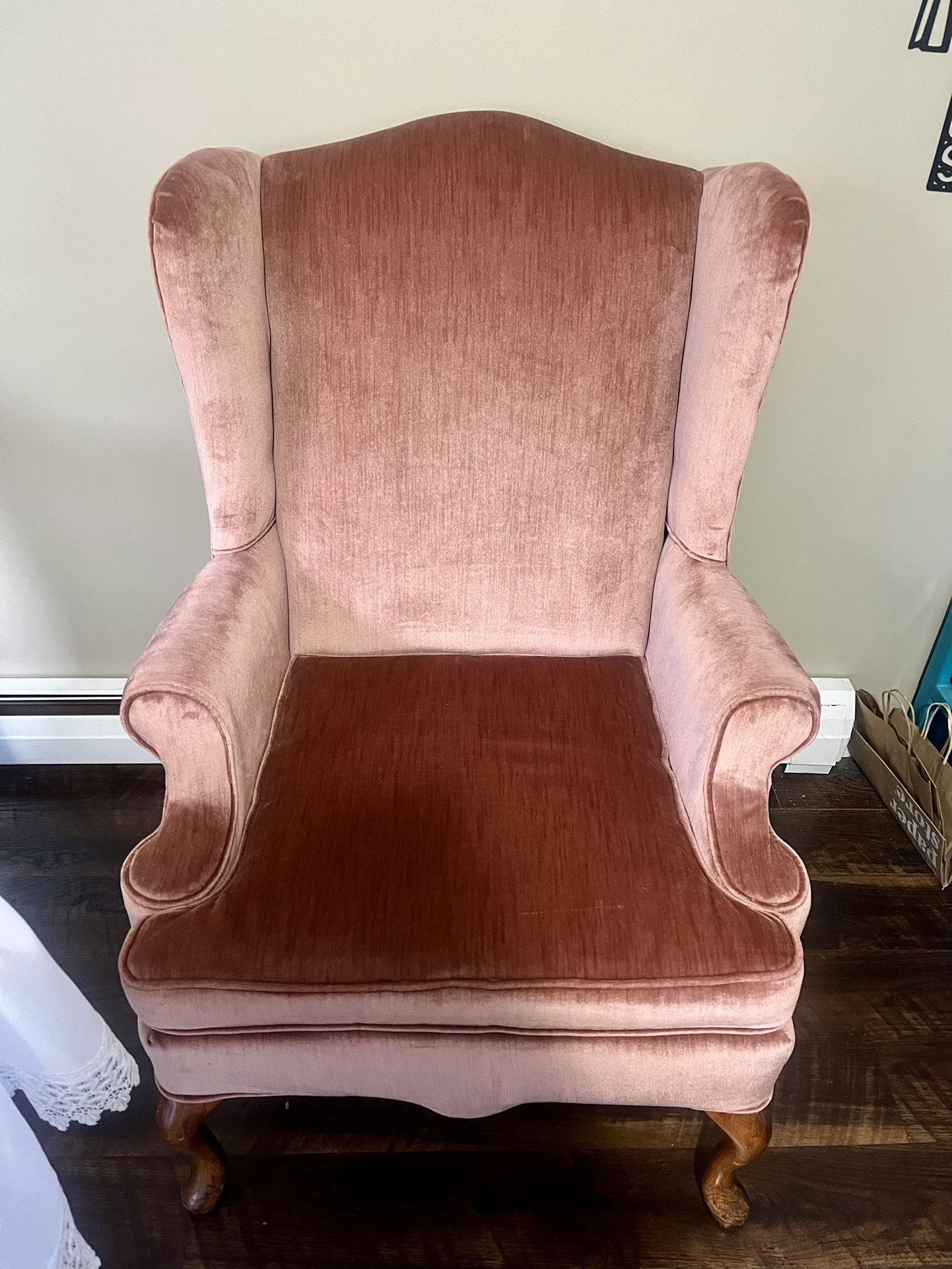 Vintage Wingback Armchair – Rose Velvet Upholstery!!!!!