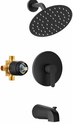 Tub Shower Faucet, Matte Black Shower Faucet Set With 8-Inch All-Metal Rainfall Showerhead And Bathtub Spout, Single-Handle Tub Shower-Trim Kit Includ