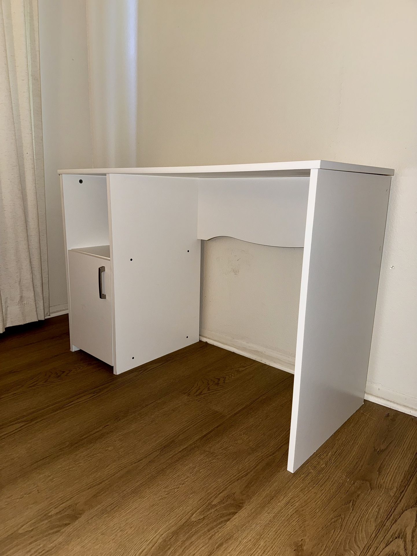 Computer Desk with Cabinet Cable Holes & Open Shelf Storage for Home Office