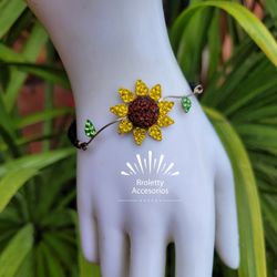 Sterling Silver 925 Bracelet Sunflower Design With Micro-Pearls 