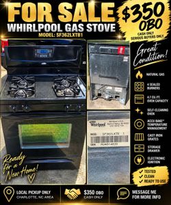 Whirlpool 30” Black Gas Stove – 4 Burner