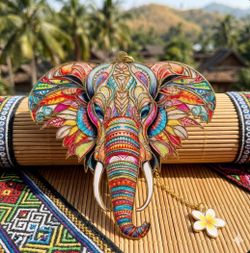 Traditional Tribe Handmade Metallic Bookmark: Elephant w/floral charm chain