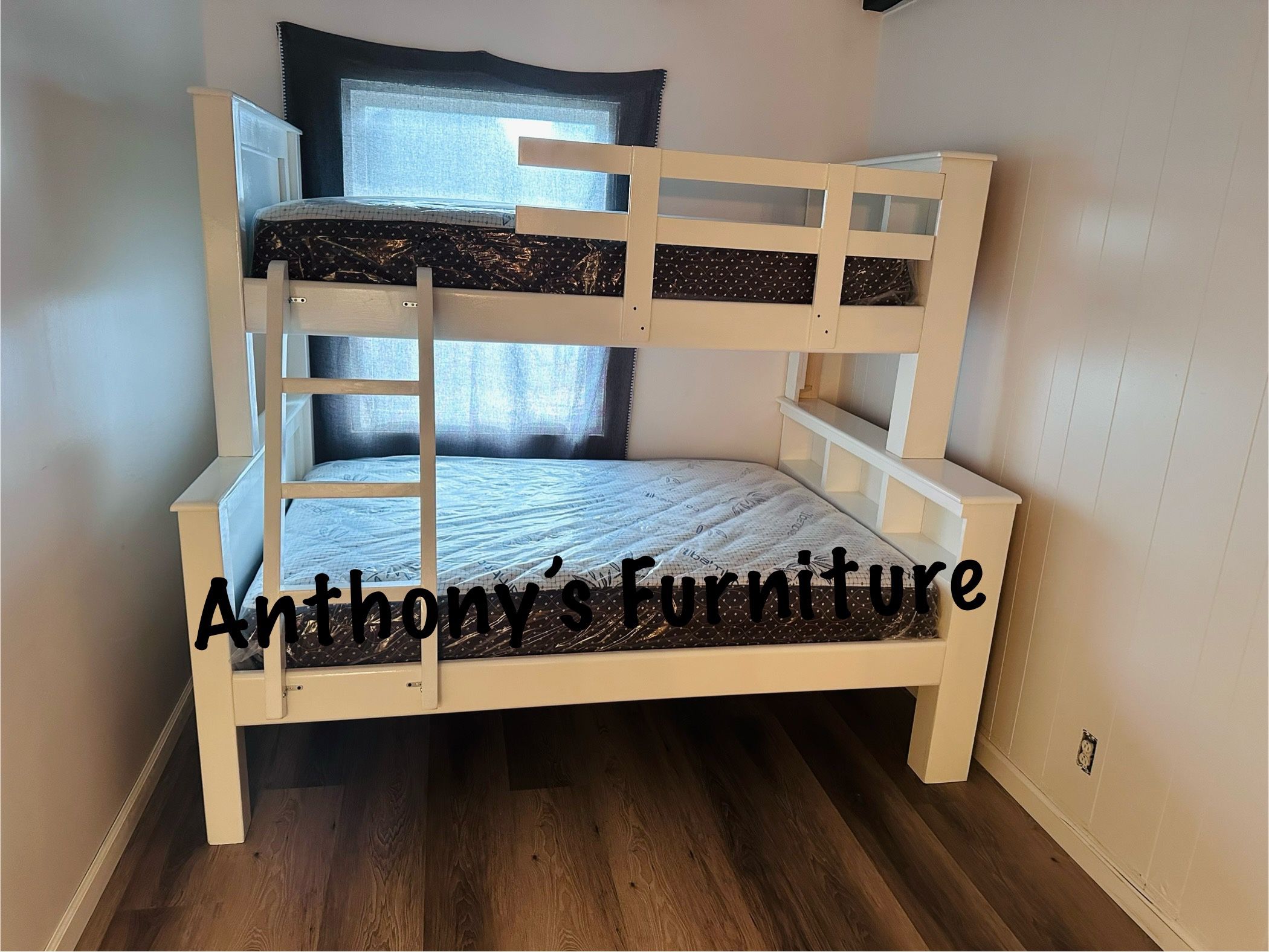 New White Twin Over Full Bunk Bed With Both Mattresses 
