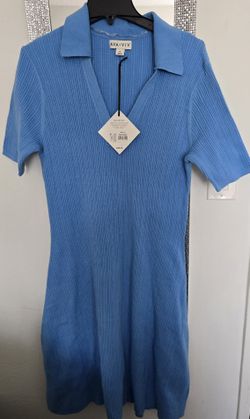 Vestido Casual De Estambre De Manga Corta Medida XXL Color Azul 