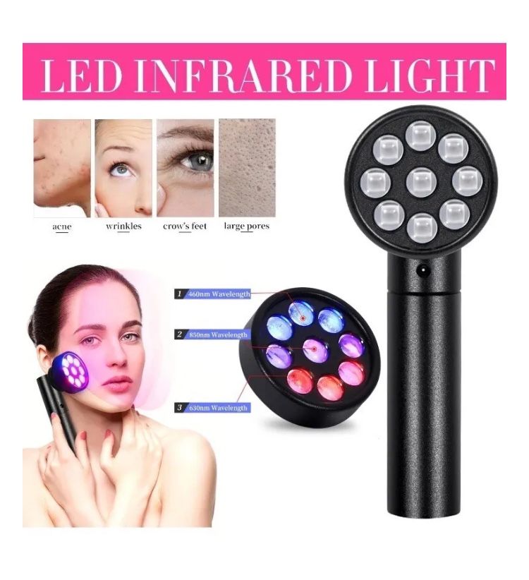 Red Light Therapy Lamp 9 LEDs Strobe Flash Red 630nm/850nm Infrared/460nm Blue