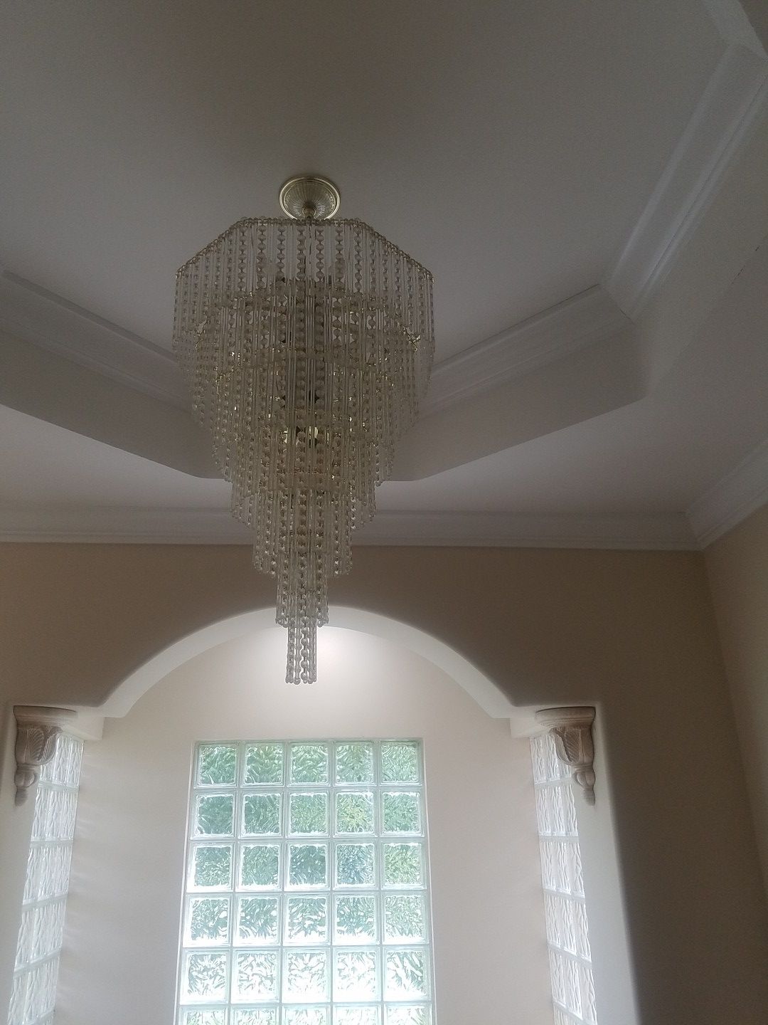 Glass beaded 7 teir chandelier with gold beads and trim