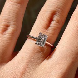 Emerald Cut Moissanite Solitaire Ring, Size 6