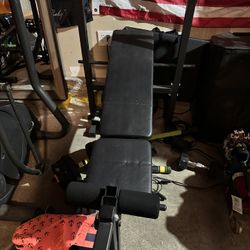 Weight Bench, Weights And 7’ Bar