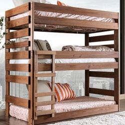 Brand New Mahogany Twin Size Triple Bunk Bed 