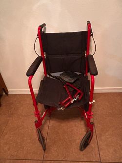 Lightweight travel Red Transport Wheelchair with Hand Brakes