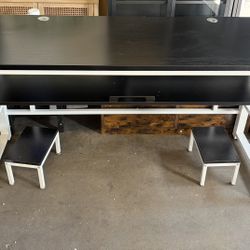63” W,Music Studio Recording Desk with 1 Piano Keyboard Tray, Music Production Workstation, Home Office Furniture Wooden Table ,Black Board +White Fra