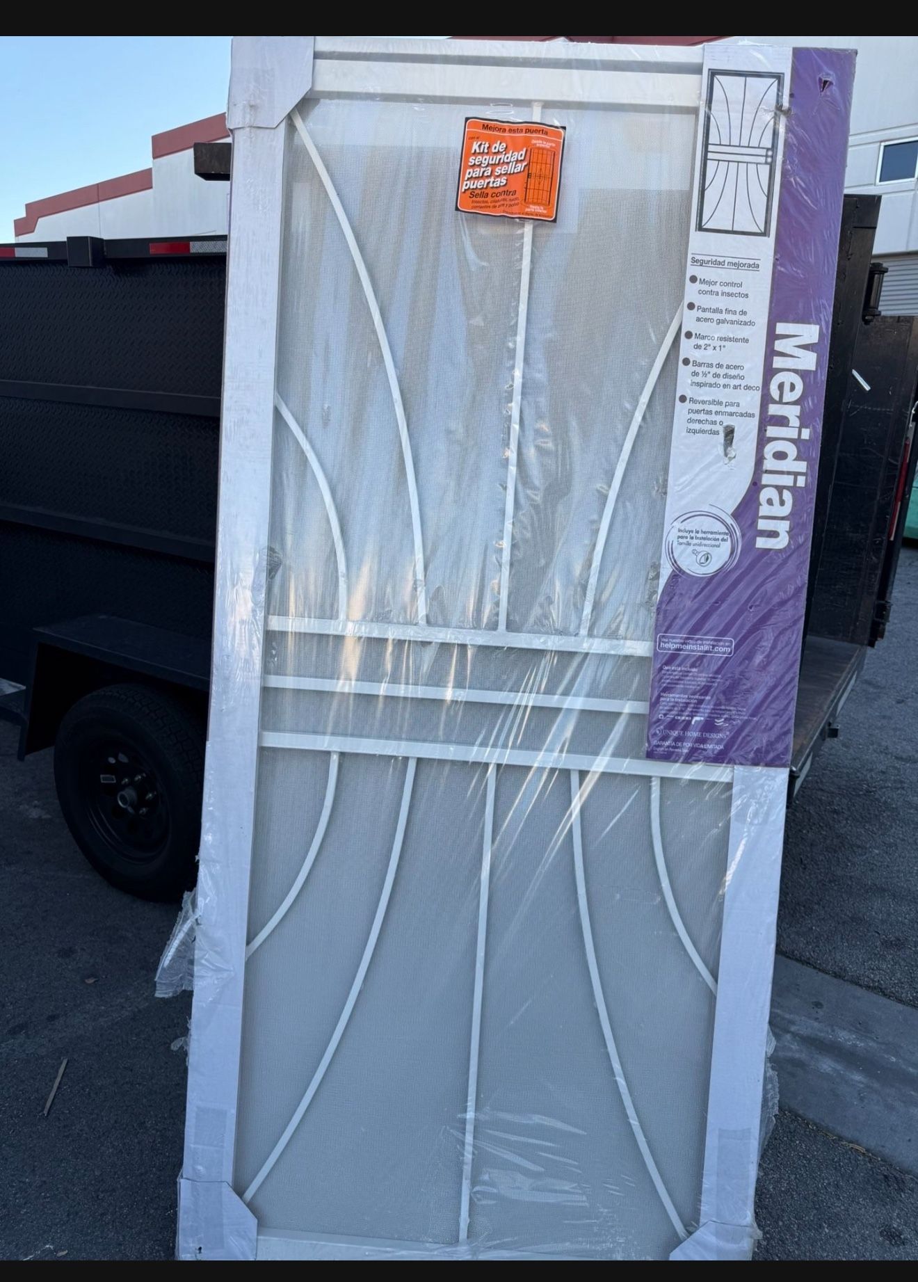 Unique Home Designs 36 in. x 80 in. Meridian White Surface Mount Outswing Steel Security Door with Fine-grid Steel Mesh Screen