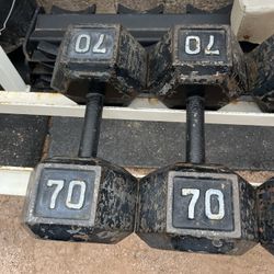 70lb Hex Iron Dumbbell Set Weights 